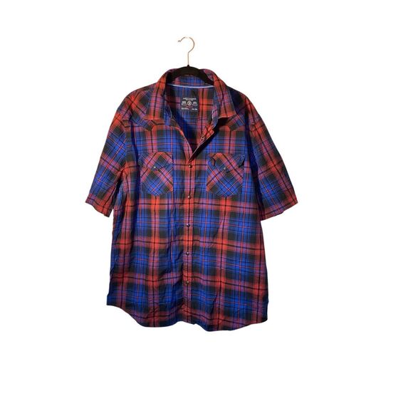 American Eagle Men’s Red & Blue Plaid Button Up Short Sleeve Shirt Size XXL - Picture 1 of 4